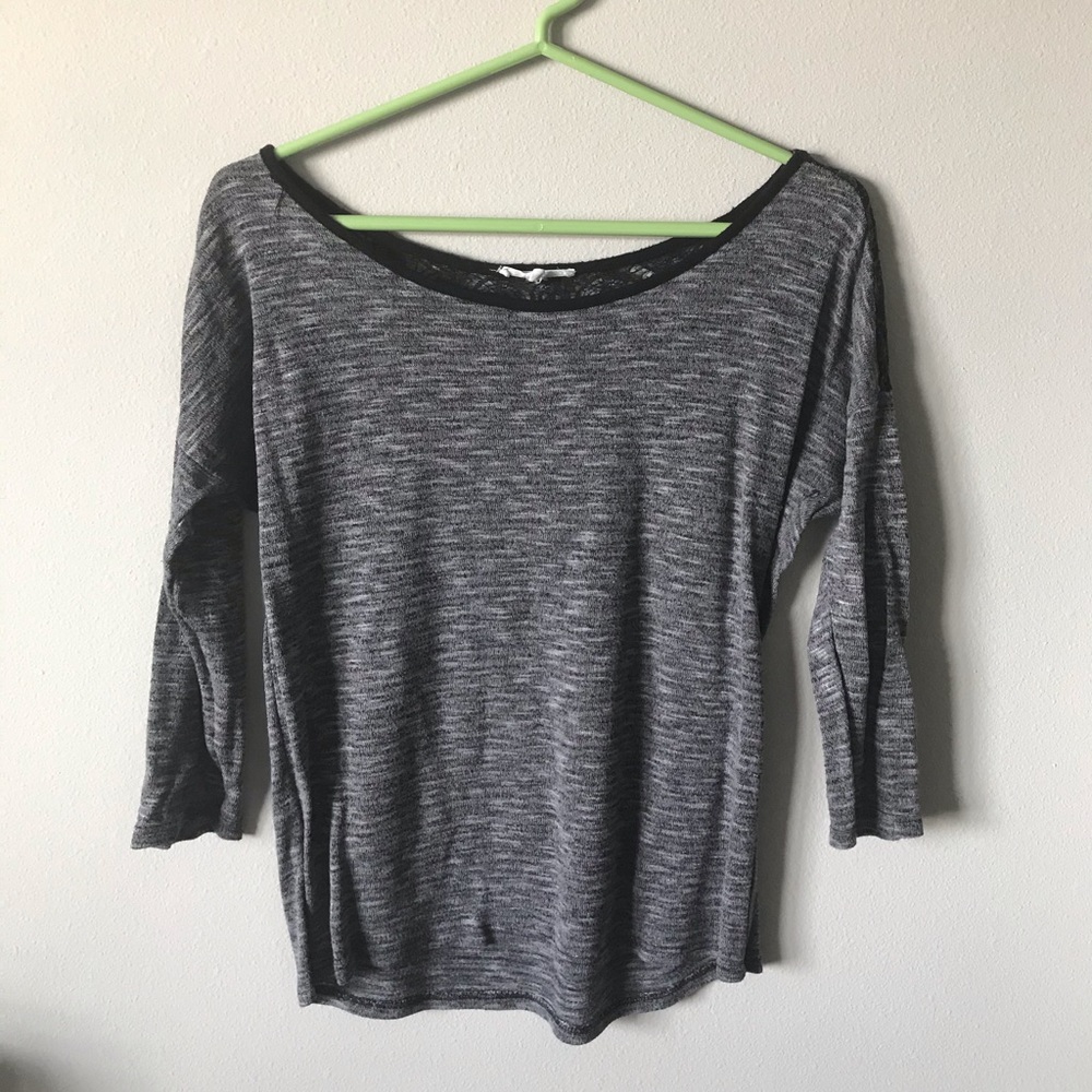 3/4 Sleeve Heather Grey shirt with Lace Detailing